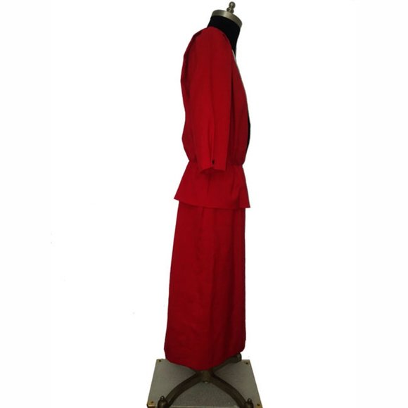 Vtg 80s Red Black White Peplum Dress 12 - Picture 4 of 7